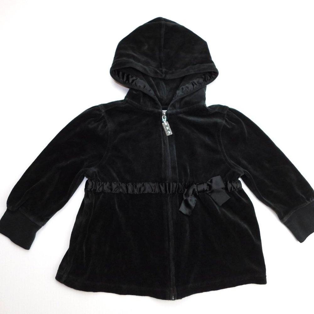 Gymboree Black Velour Full Zip Hoodie w Bow Toddler Girls 3T